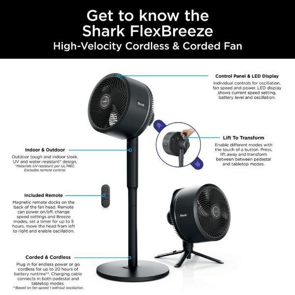 Shark FA220UK FlexBreeze High-Velocity Hybrid Cordless & Corded Fan - Black_info
