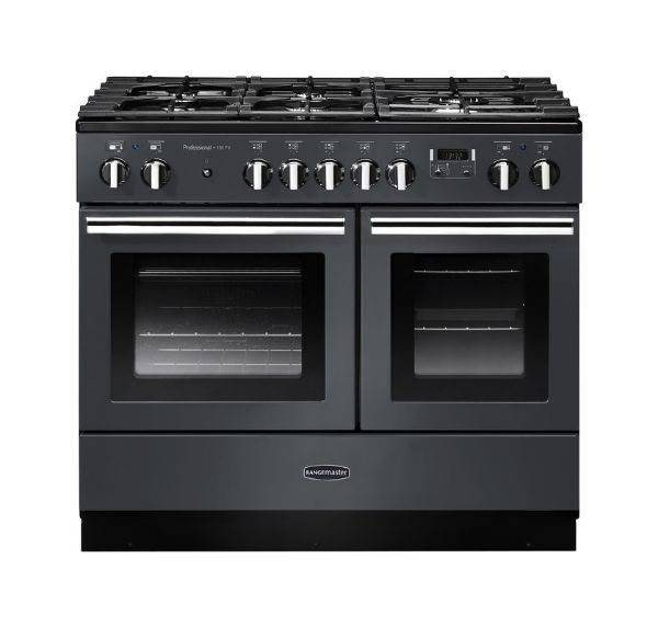 Rangemaster 123390 Professional+ FX 100 Dual Fuel Range Cooker in Slate with Chrome Trim - PROPL100FXDFFSL/C