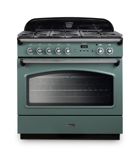 Rangemaster 128250 Classic FX 90 Dual Fuel Range Cooker in Mineral Green with Chrome Trim - CLAS90FXDFFMG/C