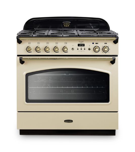 Rangemaster 128330 Classic FX 90 Dual Fuel Range Cooker in Cream with Brass Trim - CLAS90FXDFFCR/B