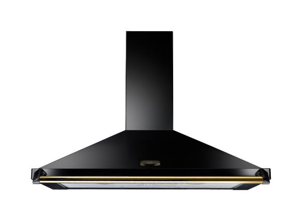 Rangemaster 89270 110cm Classic Chimney Cooker Hood in Black with Brass Rail - CLAHDC110BB/
