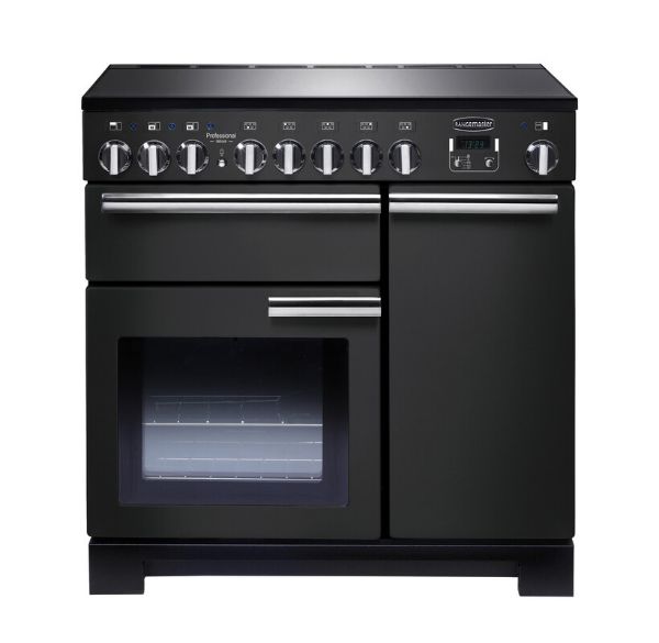 Rangemaster 125950 Professional Deluxe 90 Induction Range Cooker in Charcoal Black with Chrome Trim - PDL90EICB/C