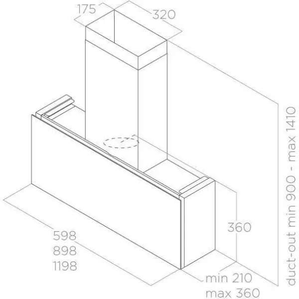 Elica RULES-BLK-120 Rules 120cm Wall-Mounted Cooker Hood in Black_dimensions