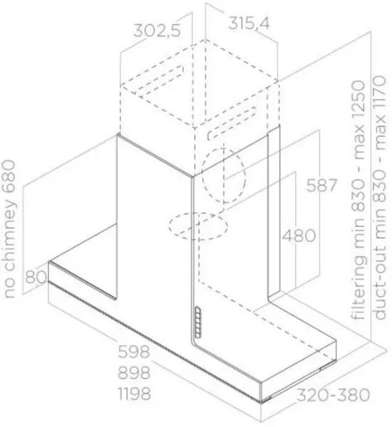 Elica HAIKU-60-SS Haiku 60cm Wall-Mounted Chimney Cooker Hood in Stainless Steel_dimensions
