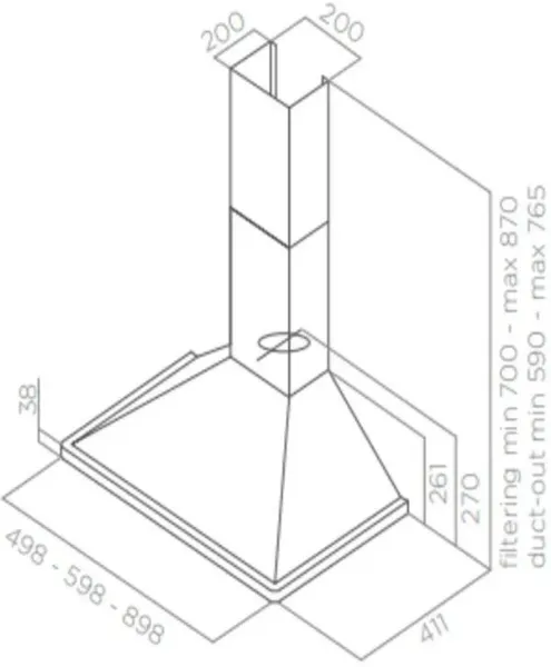 Elica Aquavitae 90cm Chimney Hood In Stainless Steel_dimensions