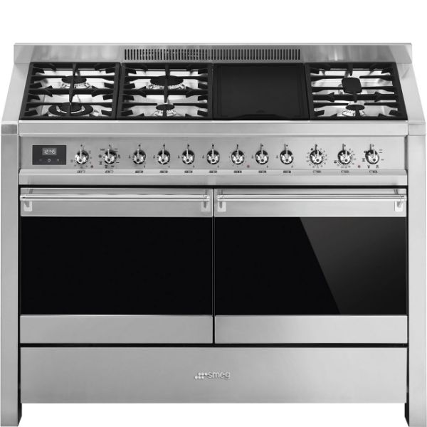 Smeg A4-81 120cm Opera Dual Fuel Range Cooker in Stainless Steel _ Front view