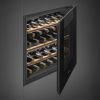 Smeg CVI129B3 60cm Height Linea Wine Cooler with Reversible Hinge In Midnight Black_ side view door open stocked