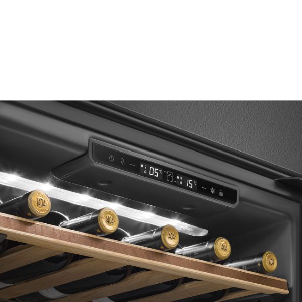 Smeg CVI129B3 60cm Height Linea Wine Cooler with Reversible Hinge In Midnight Black_ controls