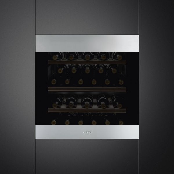 Smeg CVI329X3 60cm Height Classic Wine Cooler with Reversible Hinge In Stainless Steel _ front view fitted