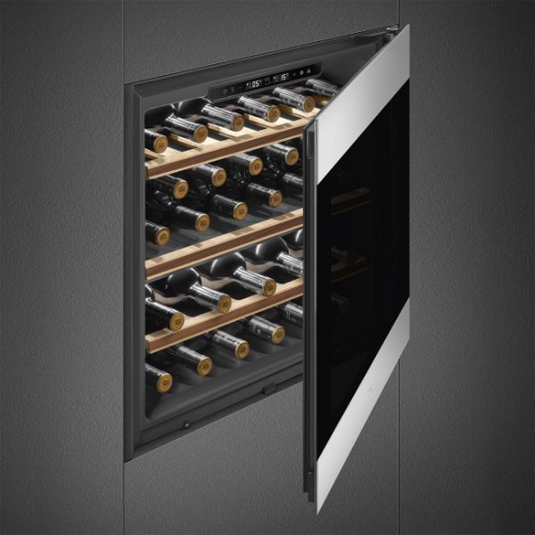 Smeg CVI329X3 60cm Height Classic Wine Cooler with Reversible Hinge In Stainless Steel  _ side view door open