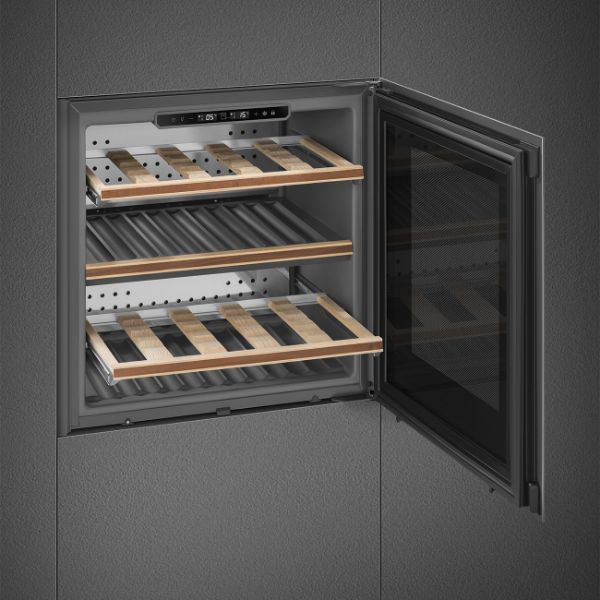 Smeg CVI329X3 60cm Height Classic Wine Cooler with Reversible Hinge In Stainless Steel _ front view door open