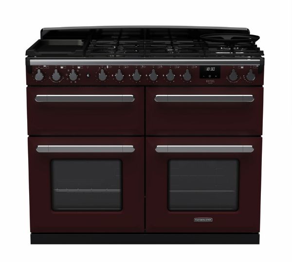 Rangemaster 15251 Estel Deluxe 110 Dual Fuel Range Cooker in Bordeaux with Chrome Trim - ESDLB110DFPBOR/CM1_main