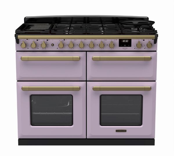 Rangemaster 18243 Estel Deluxe 110 Dual Fuel Range Cooker in Heather with Antique Brass Trim - ESDLB110DFPHTH/AB1_main