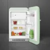 Smeg FAB10RPG6 55cm 50s Style Fridge Freezer Minibar Right Hand Hinge In Pastel Green_open