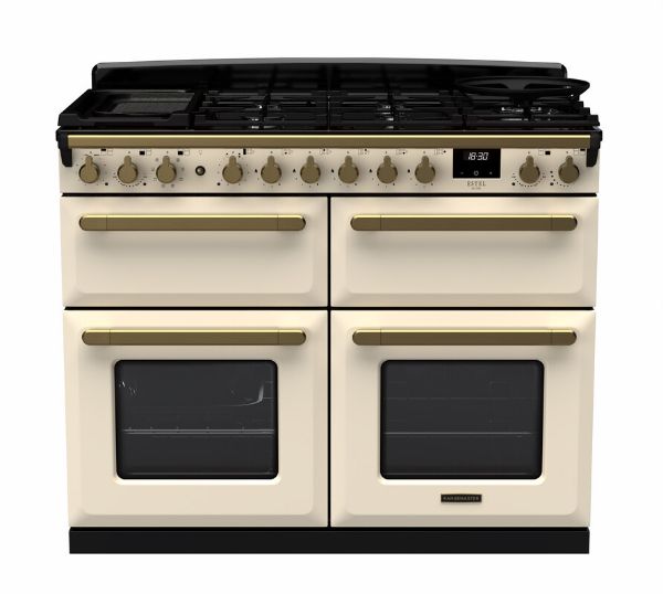 Rangemaster 18146 Estel Deluxe 110 Dual Fuel Range Cooker in Pale Cream with Antique Brass Trim - ESDLB110DFPPCR/AB1_main