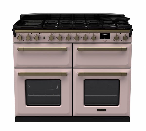 Rangemaster 18149 Estel Deluxe 110 Dual Fuel Range Cooker in Pale Pink with Antique Brass Trim - ESDLB110DFPPPK/AB1_main