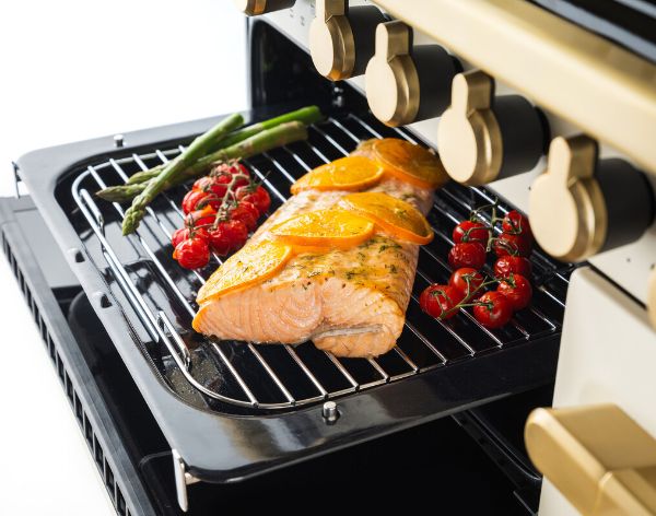 Rangemaster 15254 Estel Deluxe 110 Dual Fuel Range Cooker in Pale Pink with Chrome Trim - ESDLB110DFPPPK/CM1_grill