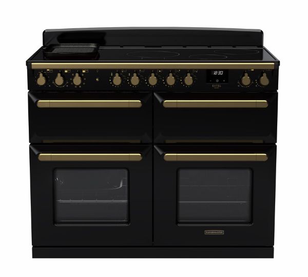 Rangemaster 18165 Deluxe 110 Induction Range Cooker in Gloss Black with Antique Brass Trim - ESDLB110EIPGBL/AB1_main