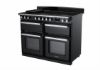 Rangemaster 15299 Deluxe 110 Induction Range Cooker in Gloss Black with Chrome Trim - ESDLB110EIPGBL/CM1_angled