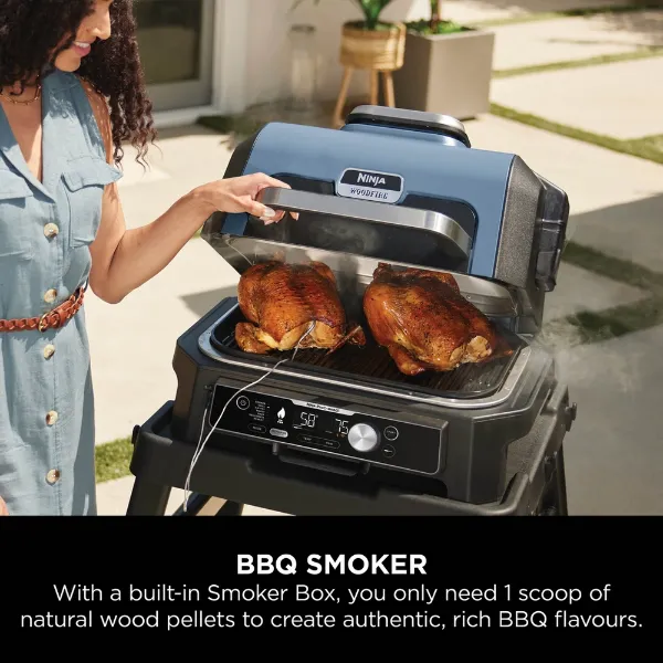 Ninja OG901UKCOVKIT Electric BBQ Grill & Smoker with Cover and Woodfire Pellets  - Black/Blue_bbq smoker