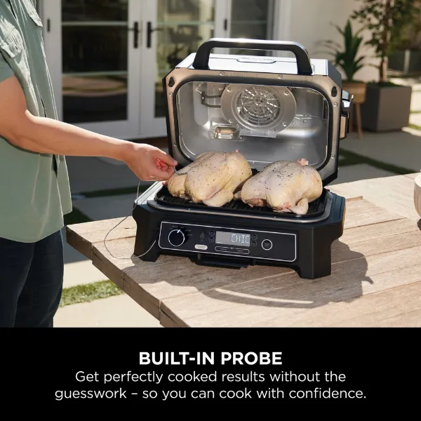Ninja OG850UK Woodfire XL Electric BBQ Grill & Smoker with Cover and Pellets - Black/Grey_built in probe