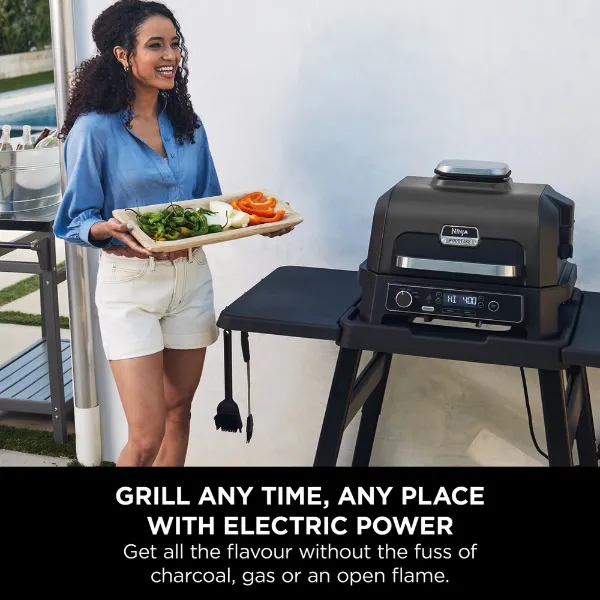 Ninja OG850UK Woodfire XL Electric BBQ Grill & Smoker with Cover and Pellets - Black/Grey_any time any place