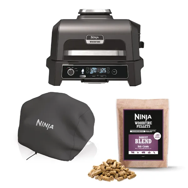 Ninja OG850UK Woodfire XL Electric BBQ Grill & Smoker with Cover and Pellets - Black/Grey_main