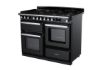 Rangemaster 15146 Estel Deluxe 110 Dual Fuel Range Cooker with Proving Drawer in Gloss Black with Chrome Trim - ESDLO110DFPGBL/CM1_angled