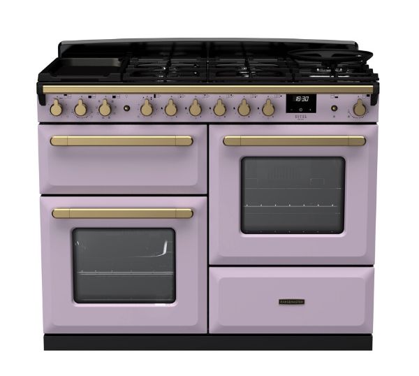 Rangemaster 18237 Estel Deluxe 110 Dual Fuel Range Cooker with Proving Drawer in Heather with Antique Brass Trim - ESDLO110DFPHTH/AB1_main