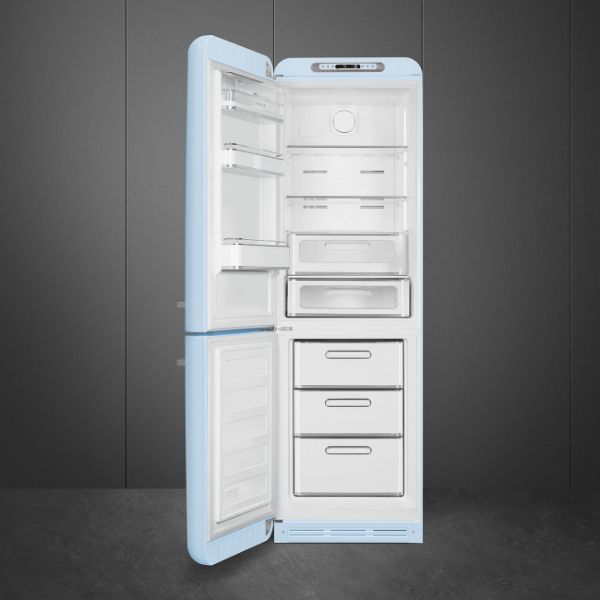 Smeg FAB32LPB5UK 60cm 50s Style Fridge Freezer Left Hand Hinge  In Pastel Blue_open