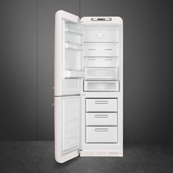 Smeg FAB32LWH5UK 60cm 50s Style Fridge Freezer Left Hand Hinge In White_open
