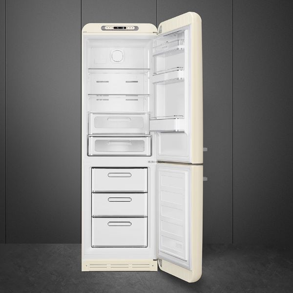 Smeg FAB32RCR5UK 60cm 50s Style Fridge Freezer Right Hand Hinge In Cream_open