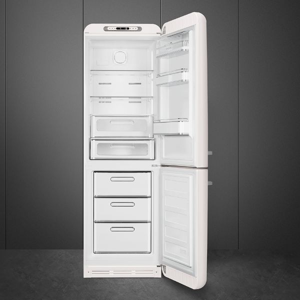 Smeg FAB32RWH5UK 60cm 50s Style Fridge Freezer Right Hand Hinge In White_open
