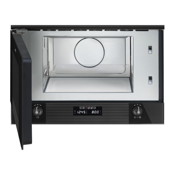 Smeg MP122B3 Linea 22 Litre Built In Microwave with Grill Midnight Black open