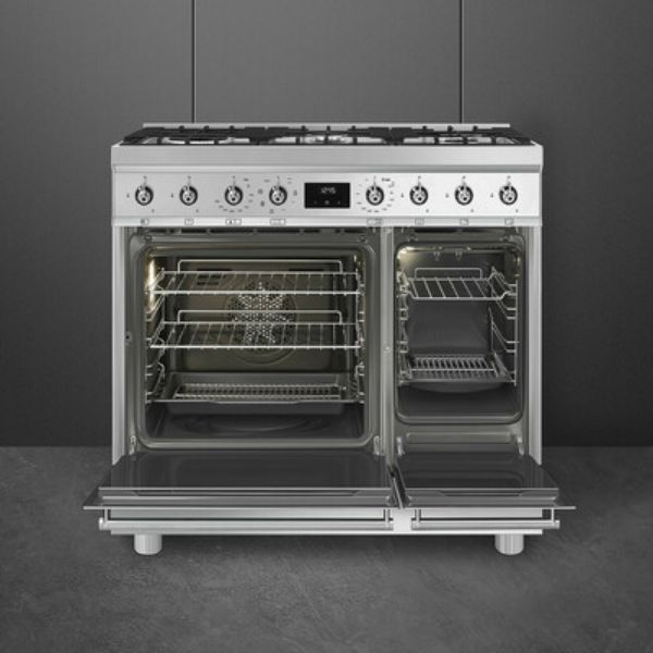 Smeg C92GMX2 90cm Symphony Classic Dual fuel Cooker with Gas Hob_open