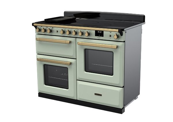Rangemaster 18129 Estel Deluxe 110 Induction Range Cooker with Proving Drawer in Mint with Antique Brass Trim - ESDLO110EIPMNT/AB1_angled