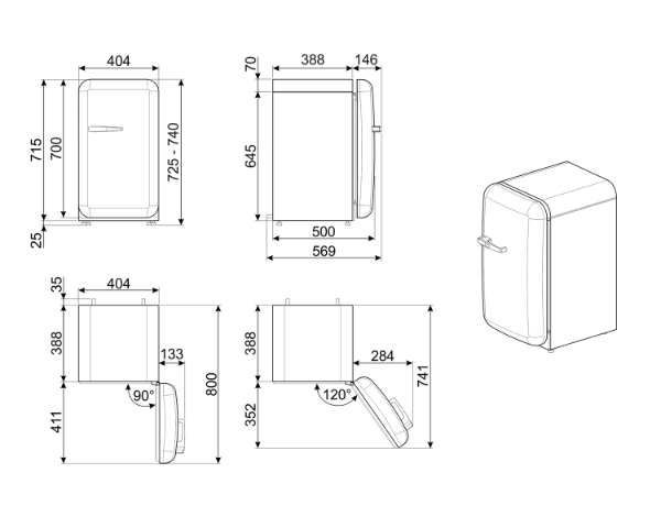 Smeg FAB5RDUJ5 40cm 50s Style Minibar Right Hand Hinge In Union Jack_dimensions