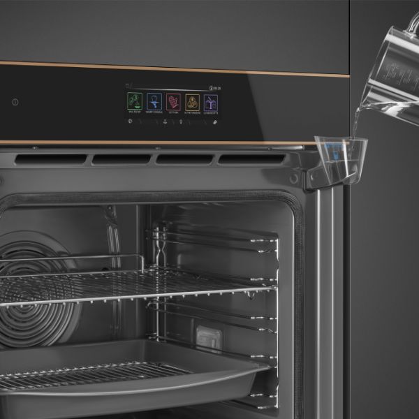 SOP6606S2PNR 60cm Dolce Stil Novo Pyrolytic SteamOne Oven Copper Trim controls