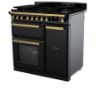 Rangemaster 18032 Estel Deluxe 90 Dual Fuel Range Cooker in Gloss Black with Antique Brass Trim - ESDL90DFPGBL/AB1_angled