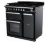 Rangemaster 14976 Estel Deluxe 90 Dual Fuel Range Cooker in Gloss Black with Chrome Trim - ESDL90DFPGBL/CM1_angled