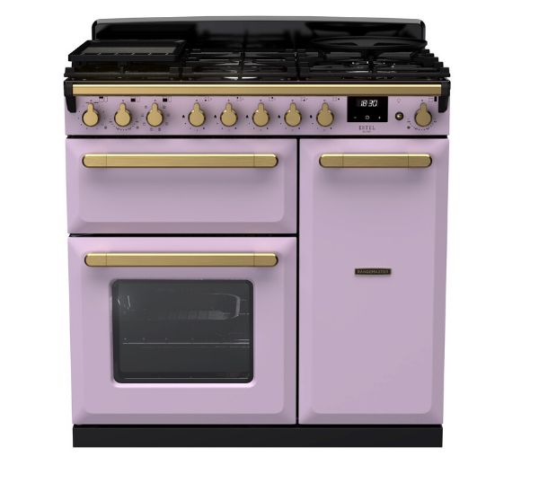 Rangemaster 18227 Estel Deluxe 90 Dual Fuel Range Cooker in Heather with Antique Brass Trim - ESDL90DFPHTH/AB1_main
