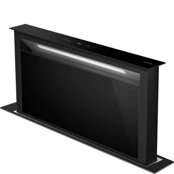 Smeg KDD90CNE2 90cm Island Downdraft Hood Black Glass