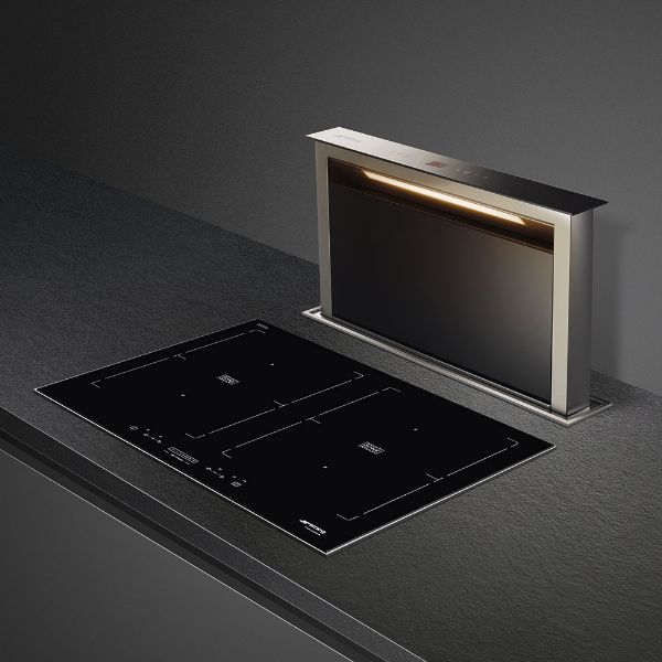 Smeg KDD60VXE-3 60cm Island Downdraft Hood Stainless Steel and Black Glass main 2