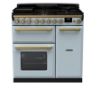 Rangemaster 18036 Estel Deluxe 90 Dual Fuel Range Cooker in Misty Blue with Antique Brass Trim - ESDL90DFPMSB/AB1_main