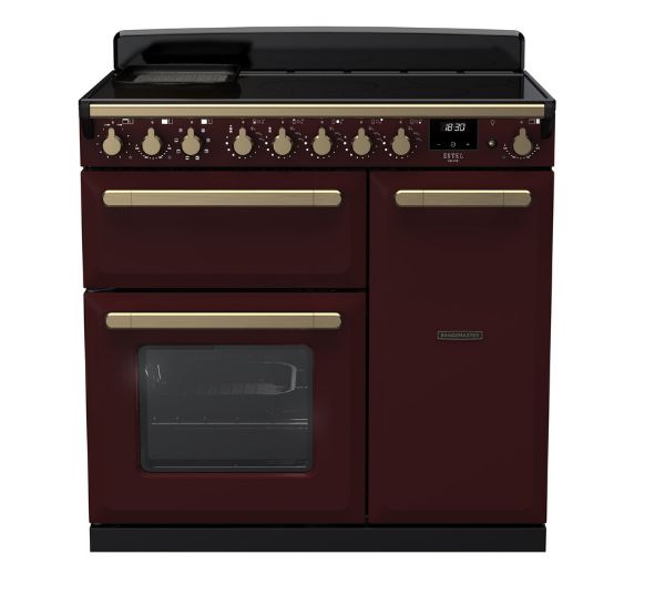 Rangemaster 18056 Estel Deluxe 90 Induction Range Cooker in Bordeaux with Antique Brass Trim - ESDL90EIPBOR/AB1_main