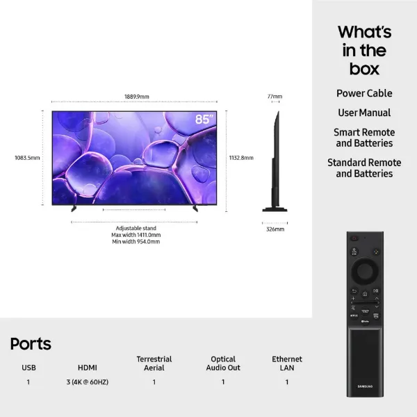 Samsung UE85U8020FKXXU 85" 4K Crystal UHD Smart TV_dimensions