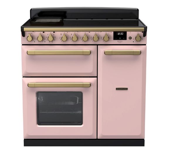 Rangemaster 18058 Estel Deluxe 90 Induction Range Cooker in Pale Pink with Antique Brass Trim - ESDL90EIPPPK/AB1_main