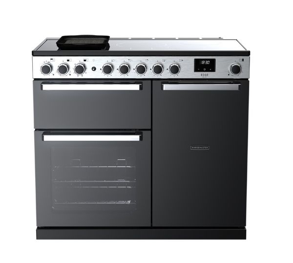 Rangemaster Edge Deluxe 100 Induction Range Cooker in Black Glass with Chrome Trim - EDDL100EIGBLK/CM1_main