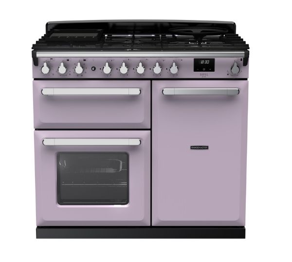 Rangemaster 17855 Estel Deluxe 100 Dual Fuel Range Cooker in Heather with Chrome Trim - ESDL100DFPHTH/CM1_main