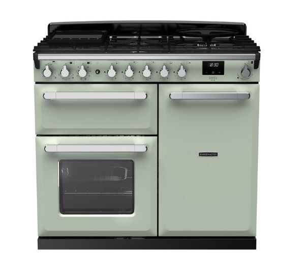 Rangemaster 15085 Estel Deluxe 100 Dual Fuel Range Cooker in Mint with Chrome Trim - ESDL100DFPMNT/CM1_main